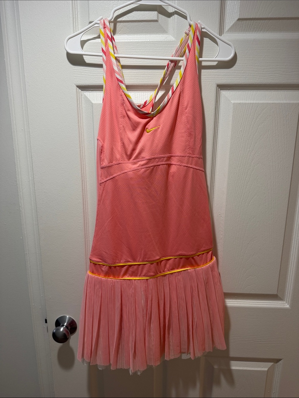 Vintage Nike Coral Pink Tennis Dress with Yellow Trim - XL - Maria Sharapova